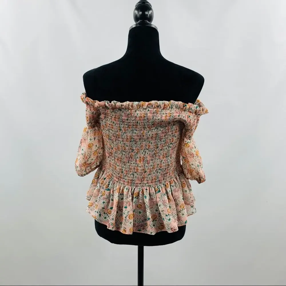 Socialite Ruched Peplum Waist Floral Off Shoulder - Picture 10 of 12